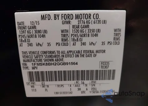 2016 Ford Explorer from USA, damaged, VIN 1FM5K8BH2GGB91564
